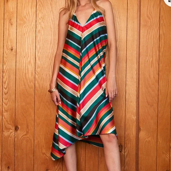 Lulus Malia Emerald Green Multi Striped Midi Dress - Size XS - Picture 3 of 8